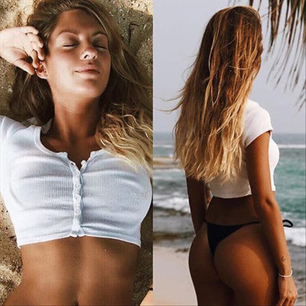 

summer white tank women short sleeve crop casual tee shirt female solid beach