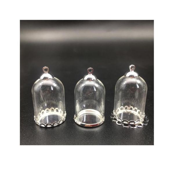 

5set 25*18mm hollow tube glass jar with silver setting tray beads cap set glass vials pendant craft display jewelry jlljvy, Black