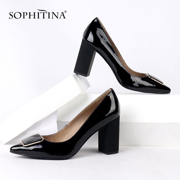 

sophitina pointed toe pumps kid suede comfortable square heel shoes special design elegant women's pumps lj200928, Black