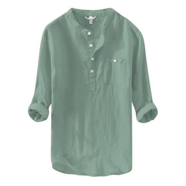 

men's casual shirts plus size causal stand collar long sleeve autumn spring button cotton linen solid color loose blouse for male haraj, White;black
