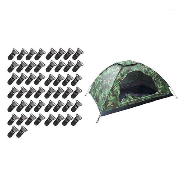 

tents and shelters 50pcs heavy duty windproof awning clamp tarp clip & 1 set person outdoor hiking travel camouflage camping napping tent1