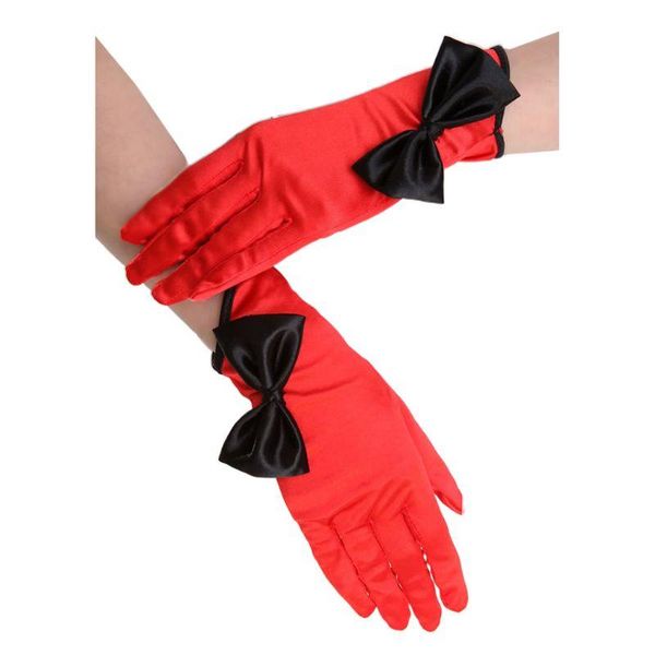 

five fingers gloves women satin solid color short wedding bowknot oblique cuff bridal mittens, Blue;gray