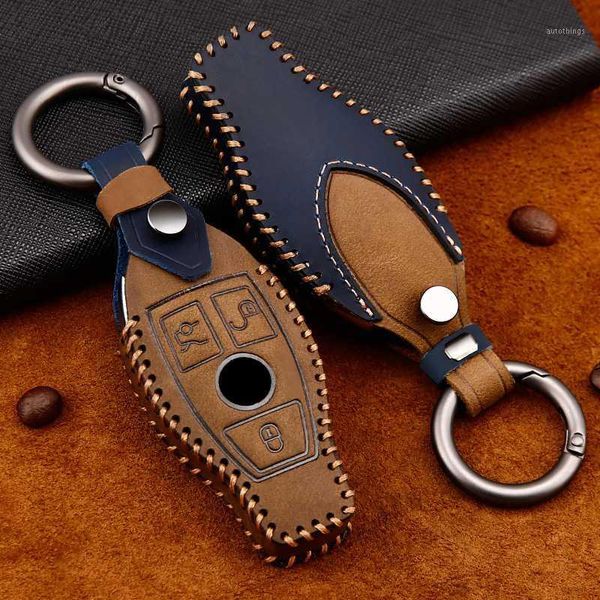

genuine leather remote keyless car key case cover for w203 w210 w211 c e s cls clk cla key shell bag for1