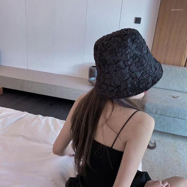 

new lace bucket hat female summer fishing hat flower embroidery sunscreen sun lace bucket basin black white solid1, Blue;gray