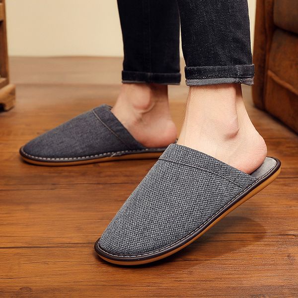 

winter mens slippers warm home fur slipper cotton and linen male couple platform indoor house shoes for husband gift plus size, Black