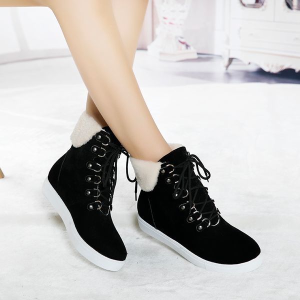 

2021 new russia winter snow thick fur inside woman low heel women ankle boots lace up shoes ho6t, Black