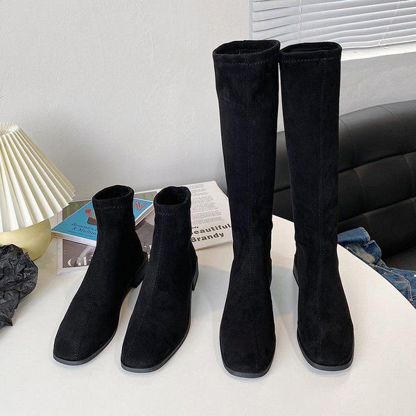 

round toe boots female shoes winter footwear boots-women low ladies rubber high heel autumn mid-calf mid calf 2020 rome, Black