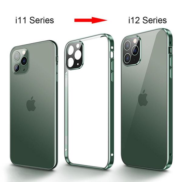 

square edge metal bumper double sided glass case for iphone 12 mini pro max x xr xs max luxury magnetic full h jllrds