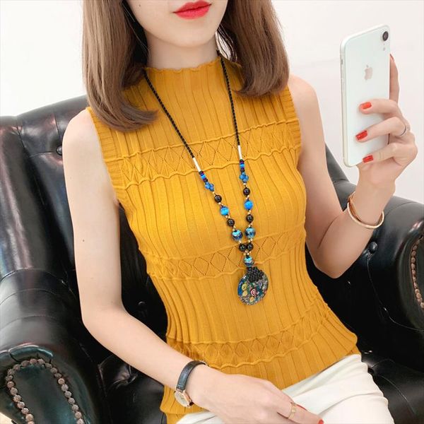 

2020 sleeveless knitted vest women spring summer wild tank elastic slim female solid fashion knit casual maille femme, White
