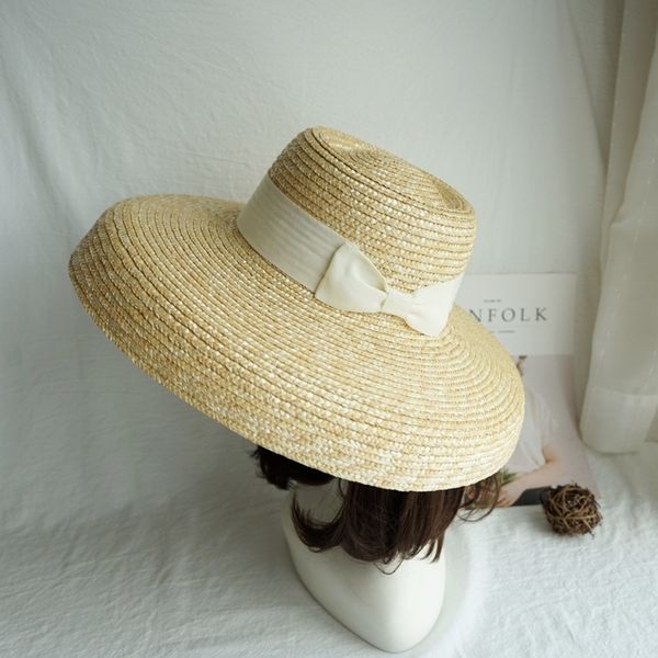 

01812-panshi new desige 15cm brim summer handmade straw paper sun cap men women leisure holiday beach hat y200714, Blue;gray