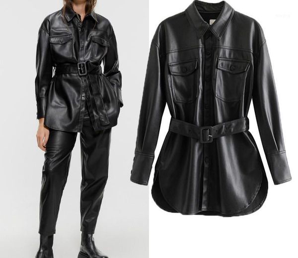 

girls motorcycle leather jacket coat long sleeve fold-down collar waistband pu leather women's jackets windbreaker1, Black;brown
