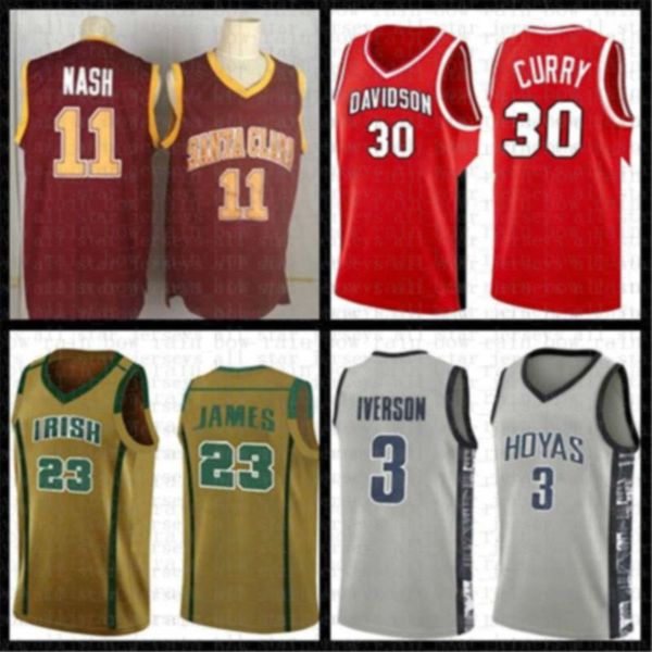 

mens santa clara college steve 11 nash basketball jersey red 23 lebron james dwyane 3 wade stephen 30 curry allen 3 iverson ncaa jerseys, Black