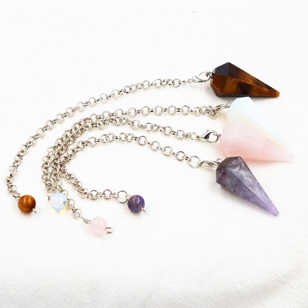

big size reiki healing pendulums natural stones pendant amulet crystal meditation hexagonal pendulum for men women necklace, Silver
