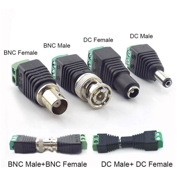 

12v dc power мужской женский джек адаптер адаптер видеоустройство balun конвертер bnc разъем для светодиодной полосы световой камеры разъем