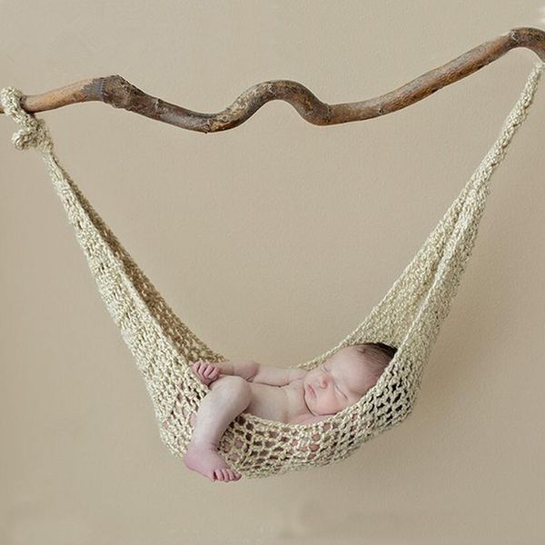 Creativo Newborn Photo Puntelli Lana Handmade Knit Hook String Bag Baby Fotografia Puntelli Amaca Studio Fotografia Accessori LJ201105