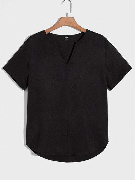 

men notched neck high low hem shirt v2pv#, White;black