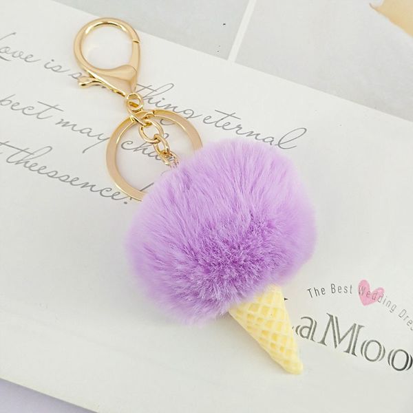 

ball puff cream rabbit cute fur kids girls rings gold-color keychains car bag key chain, Silver