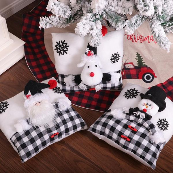 

pillow black white lattices santa claus/snowman/deer christmas furnishing living room cushion printed cotton sofa mats