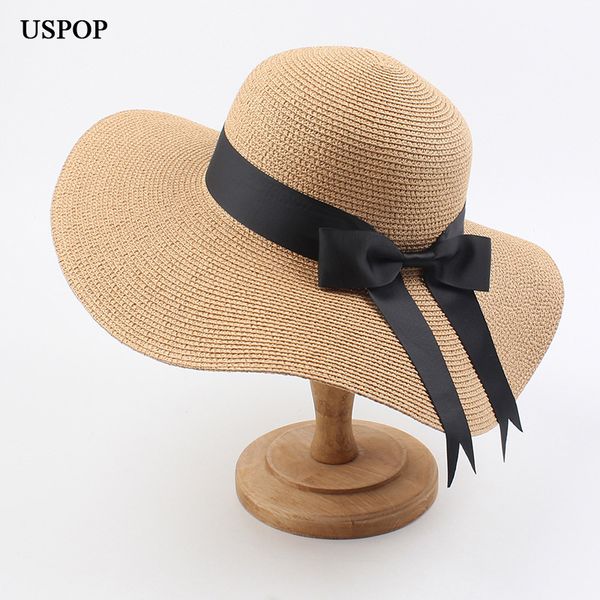 

uspop 2020 women straw hats sun hats female wide brim beach hat bow summer hat anti uv straw sun hats c0123, Blue;gray