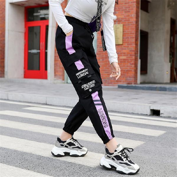 

pockets new cargo 2020 big women'pants high baggy waist tactical trouser loose streetwear hip hop joggers pants, Black;white