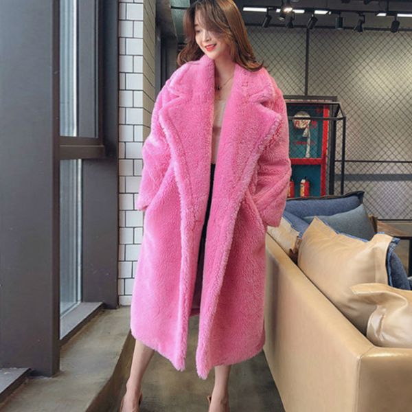 

faux fur women 2020 autumn winter elegant cashmere oversize long teddy coat plush warm overcoat female, Black