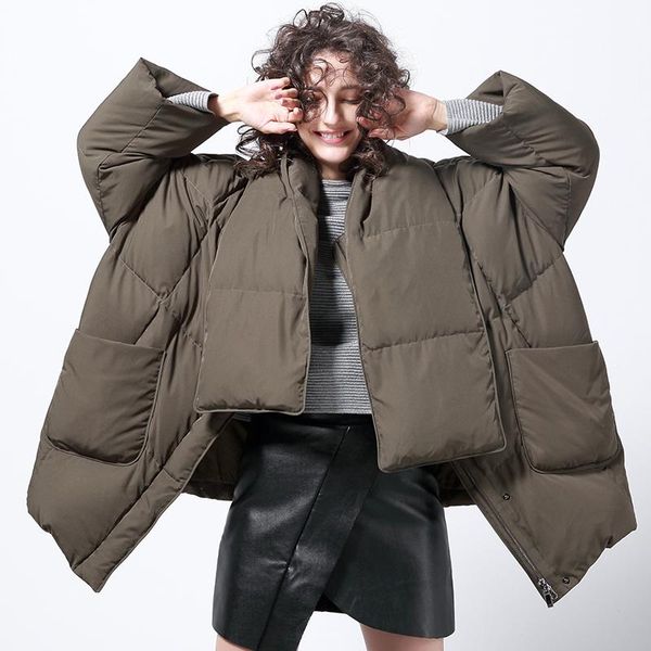 

90% белая утка вниз пальто зима утка вниз стиль шарф пальто толще теплый большой качественный рукаве ветер летучая мышь негабаритным теплым, Black