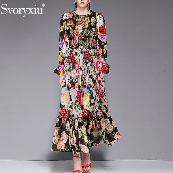 Svoryxiu Primavera Estate delle donne della pista personalizzato Big Size Maxi vestito elegante affascinante stampa floreale Bohemian Holiday Maxi abiti 201204