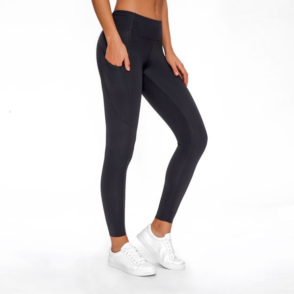 

2021 new 25" inseam warm-up with side pockets women stretchy yoga pants soft gym compression leggings agw3, Black