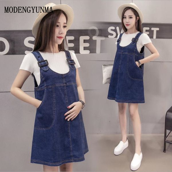 

maternity dress denim dress+ t shirt two set pregnancy clothes maternity denim dresses pregnant clothes for pregnant women lj201123, White