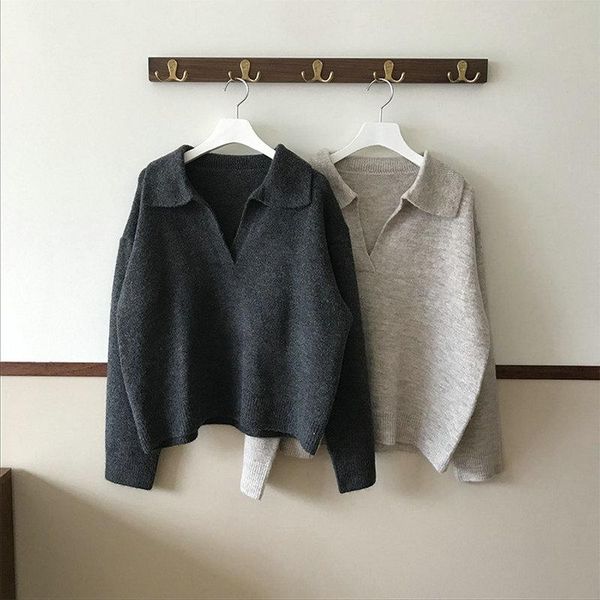 

lazy style deep v-neck -neck pullover sweater women autumn and winter korean loose womens sweaters sa201, White;black