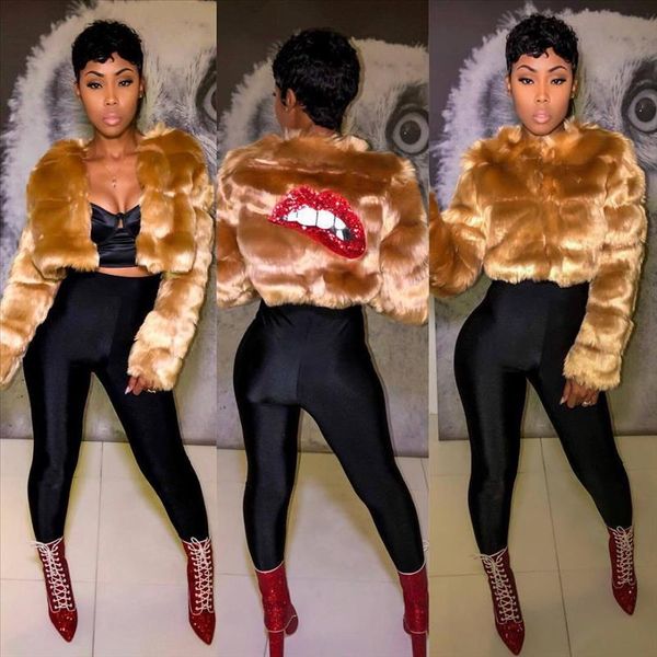 

women fur warm winter spring long sleeve jackets and coats back lip sequin clothes coat sb9142, Black;brown