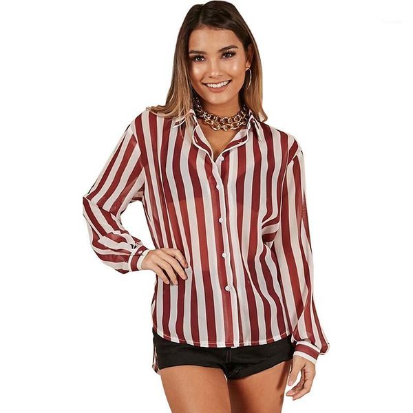 

women's blouses & shirts 2021 autumn long-sleeved blouse irregular striped loose chiffon shirt women simple classic collar ladi1, White