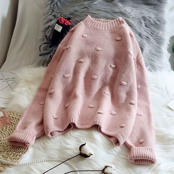 

women sweater casual polka dot o-neck sweater loose solid colors pullovers computer knitted thick female new 1, White;black