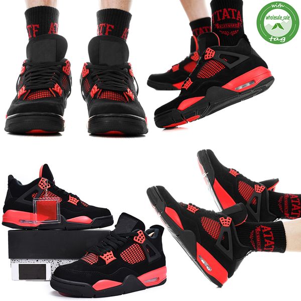 

2023 jumpman 4 4s basketball shoes high og red thunder sneaker mens womens trainers with keychain tag size 5.5-13