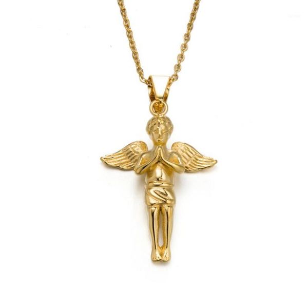

hip hop iced out bling angel necklaces gold color 316l stainless steel pendant necklace for women men gifts prayer jewelry1, Silver