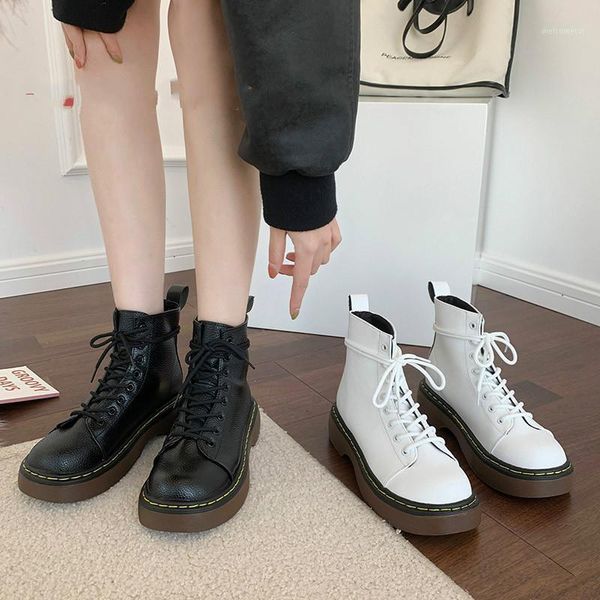 

2021 new autumn new wild beef tendon bottom college style lace wool cotton short boots fashionable comfortable and simple1, Black