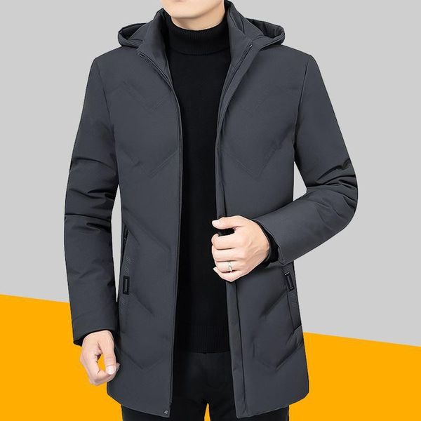 

parka windbreaker casual men winter parka mid-length 2 colors 2020 new warm jacket outwear windproof coat hooded winter jacket, Black