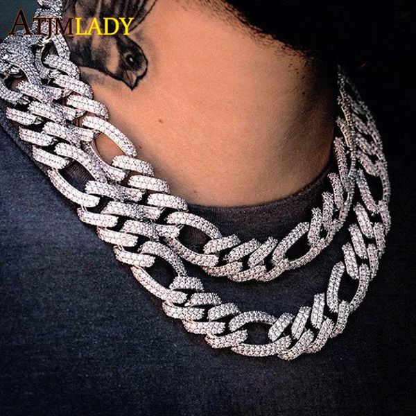 

chokers 19mm figaro chain cuban necklace hip hop iced out bling cz big 5a wide heavy rock punk men jewelry, Golden;silver