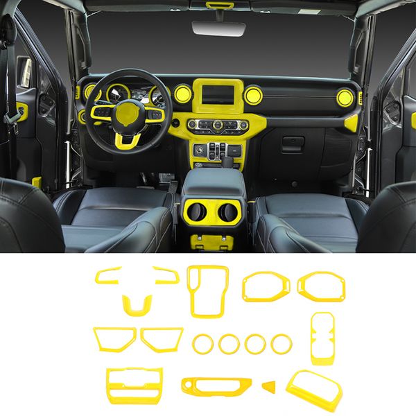 

17pcs car central control interior decoration cover trim accessories for jeep wrangler jl jt 18+ yellow
