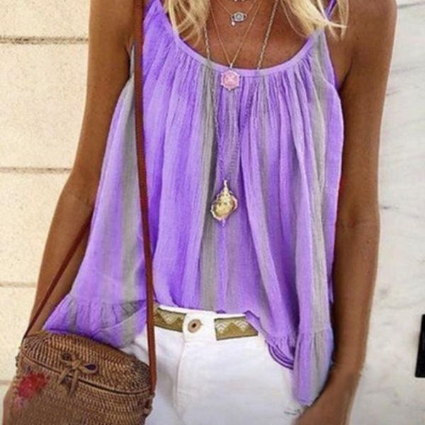 

2021 summer o-neck sleeveless blouse shirt women stripe print loose lady off shoulder plus size blusa, White