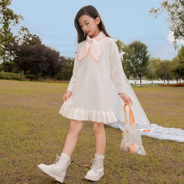 

versatile girl's sweater autumn and winter 2020 new cuhk wear long woolen drs children's knitting skirt, Red;yellow