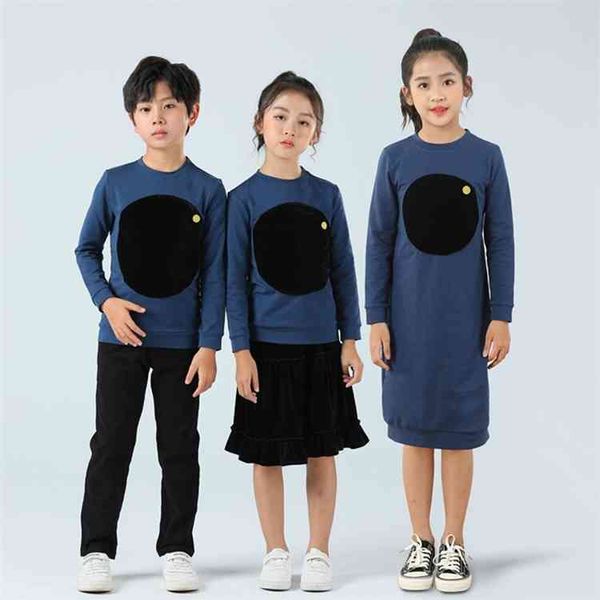 

children family matching clothes boys girls velour circle cotton casual dress autumn winter navy blue, Red;yellow