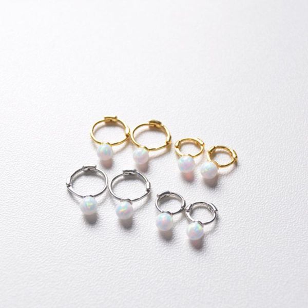

925 sterling silver earring simple mini opal stone round ear ring ear bone buckle sweet cute trend wild girl jewelry, Golden;silver
