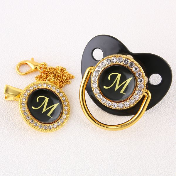 

black bling baby pacifier and pacifier clip alphabet letter m infant pacifier golden letters unique baby shower gift