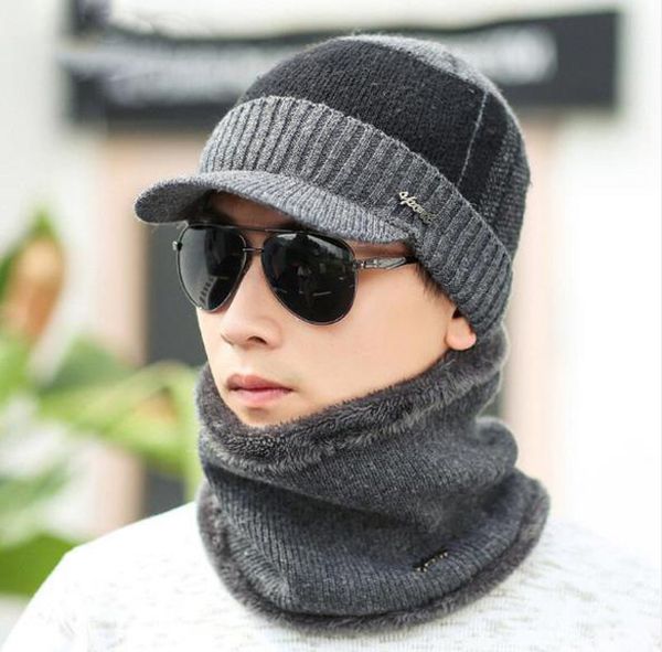 

2020 мода победитель теплый колпачок и глушитель вязание вязание сетки шерстяной шерсти с бархатом для мужчин, Blue;gray