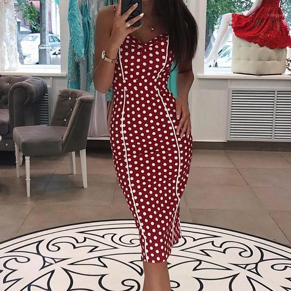 

slim wine red polka dot elegant dress 2020 women vintage bodycon bandage spaghetti strap striped summer club party dress1, Black;gray