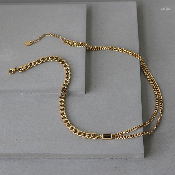 

timeless wonder titanium rhinestone chained choker necklace women stainless steel jewelry trendy neat boho ins party 66441, Golden;silver