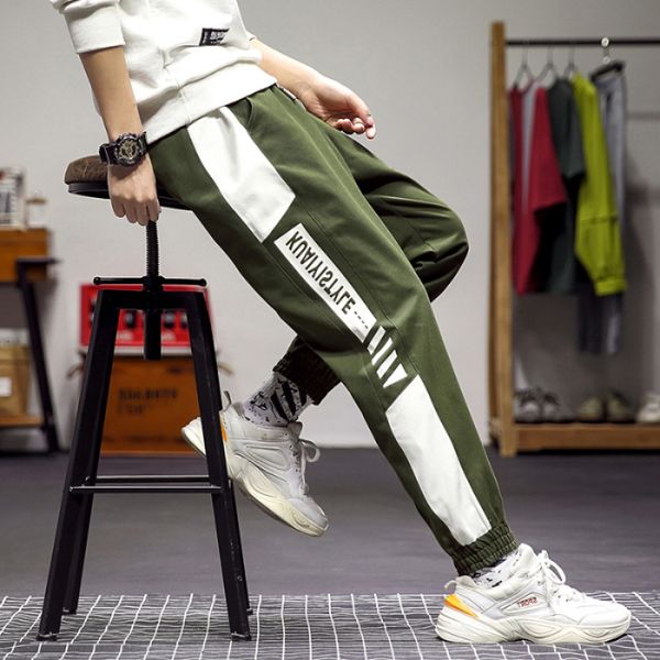 

color contrast casual capris japanese versatile men's jogging loose sports pants, Black
