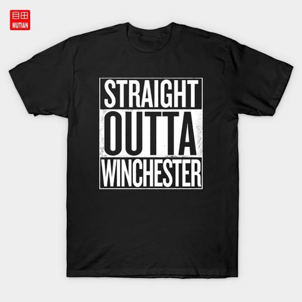 

men's t-shirts straight outta winchester supernatural white t-shirt dean pentagram tv series fan art1, White;black