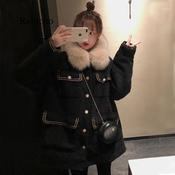 

jackets plus size vintage pockets outwear coats women warm windproof hooded thickening oversize outwear lamb wool coat retro1, Black